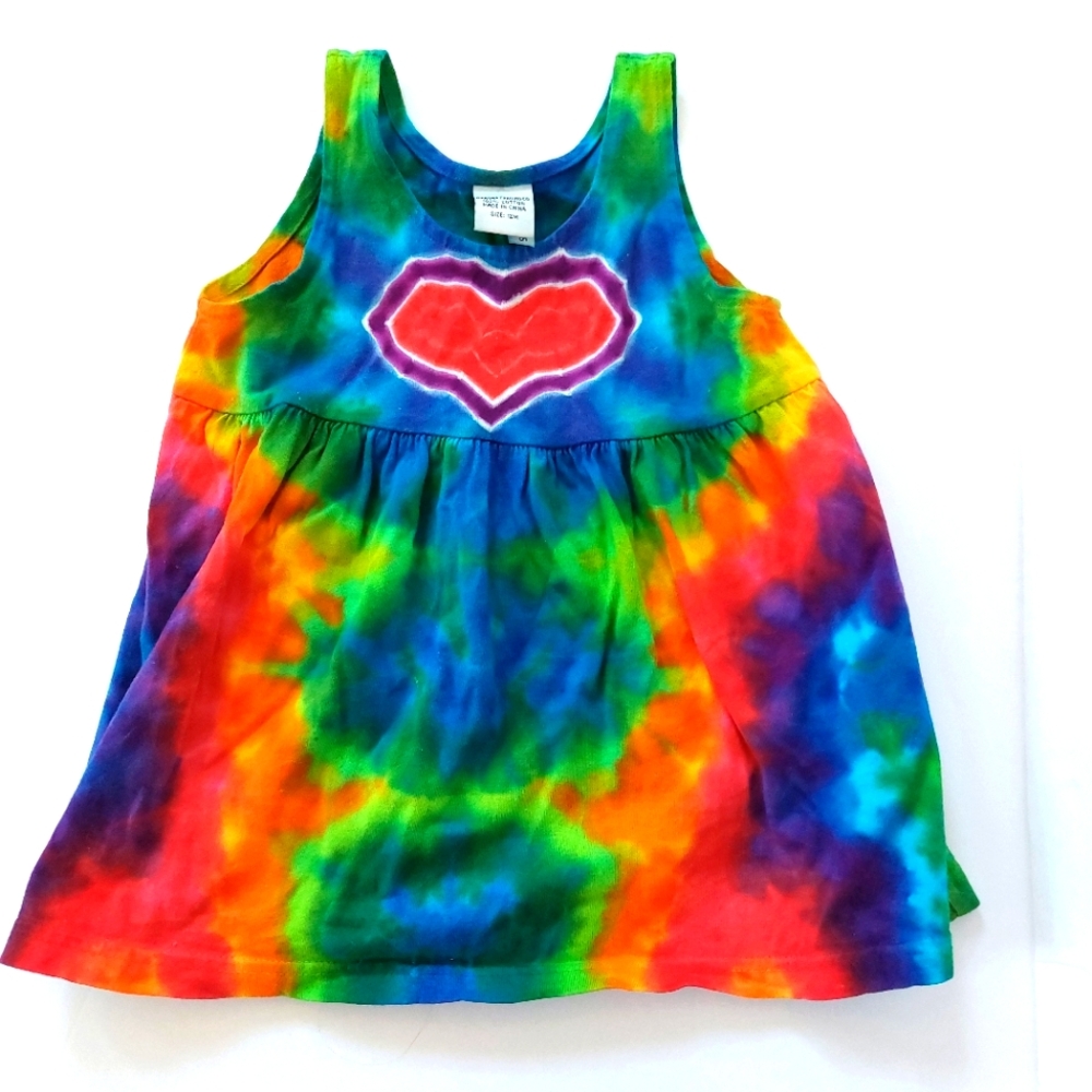 Tie Dye Rainbow Heart Dress size 12 months Dharma Trading Co 100% Cotton‎